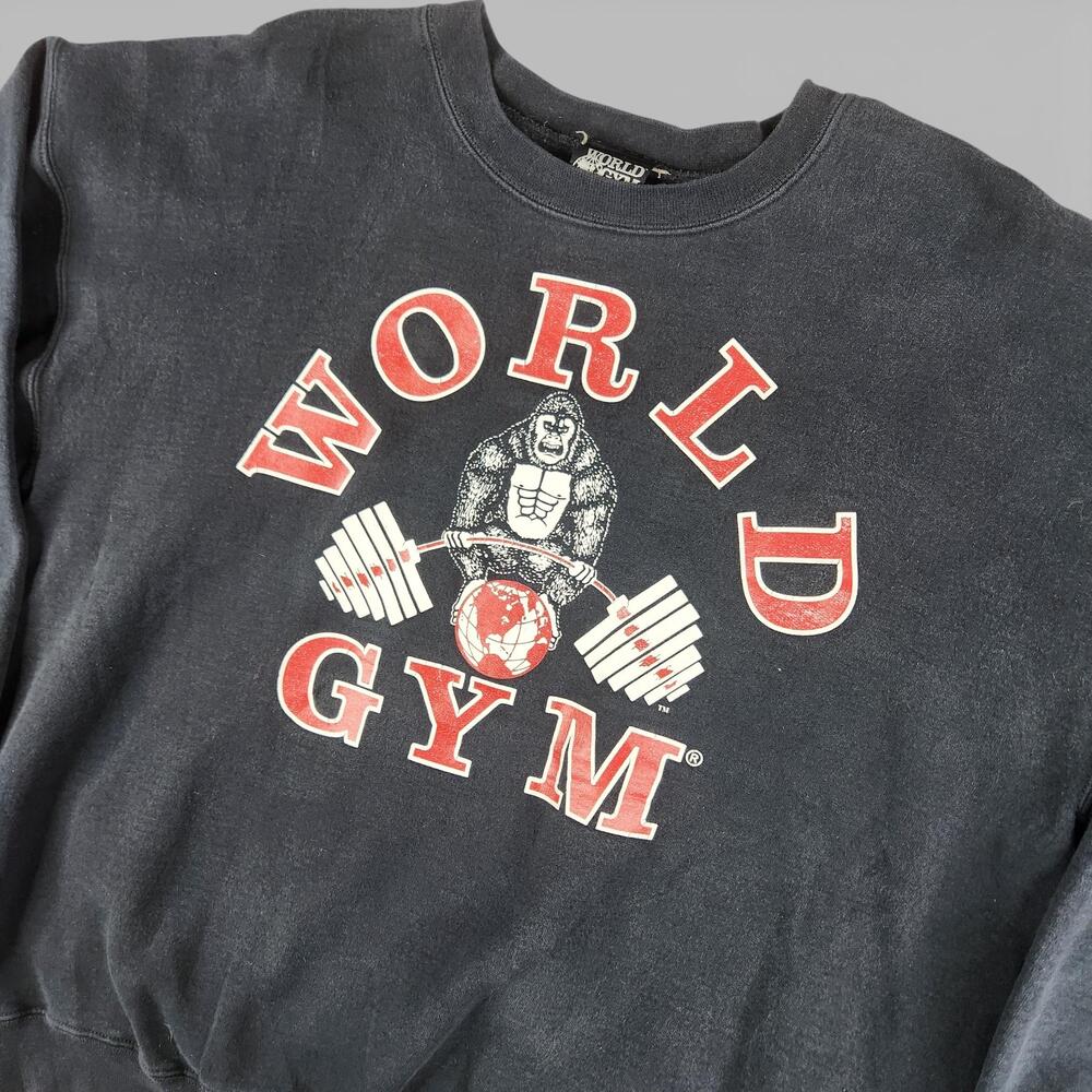 World Gym Crewneck Sweatshirt Mens Large Black Gorilla Bodybuilding